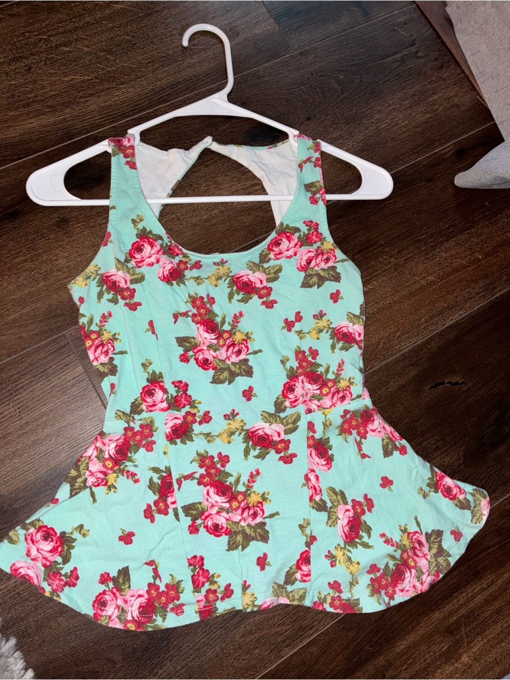 Kirra Mint Floral Tank with Pink Rose Print